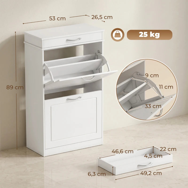 Nancy's Telese Schoenenkast - Opbergkast voor schoenen - Verstelbare indeling - Wit - MDF - ± 55 x 25 x 90 cm