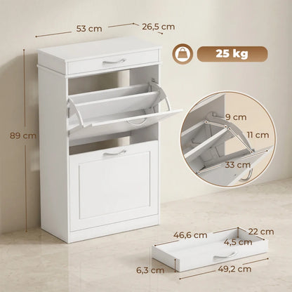 Nancy's Telese Schoenenkast - Opbergkast voor schoenen - Verstelbare indeling - Wit - MDF - ± 55 x 25 x 90 cm
