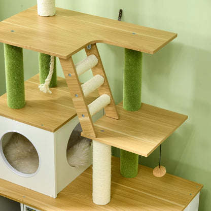 Nancy's Ovao Krabpaal - Kattengrot - Kattenhuis - Wit / Eiken - ± 80 x 50 x 160 cm