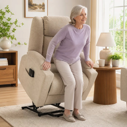 Nancy's Valstrona Sta op Stoelen - Seniorenstoel - Opsta stoel - Trilmassage & Warmte - Crèmewit