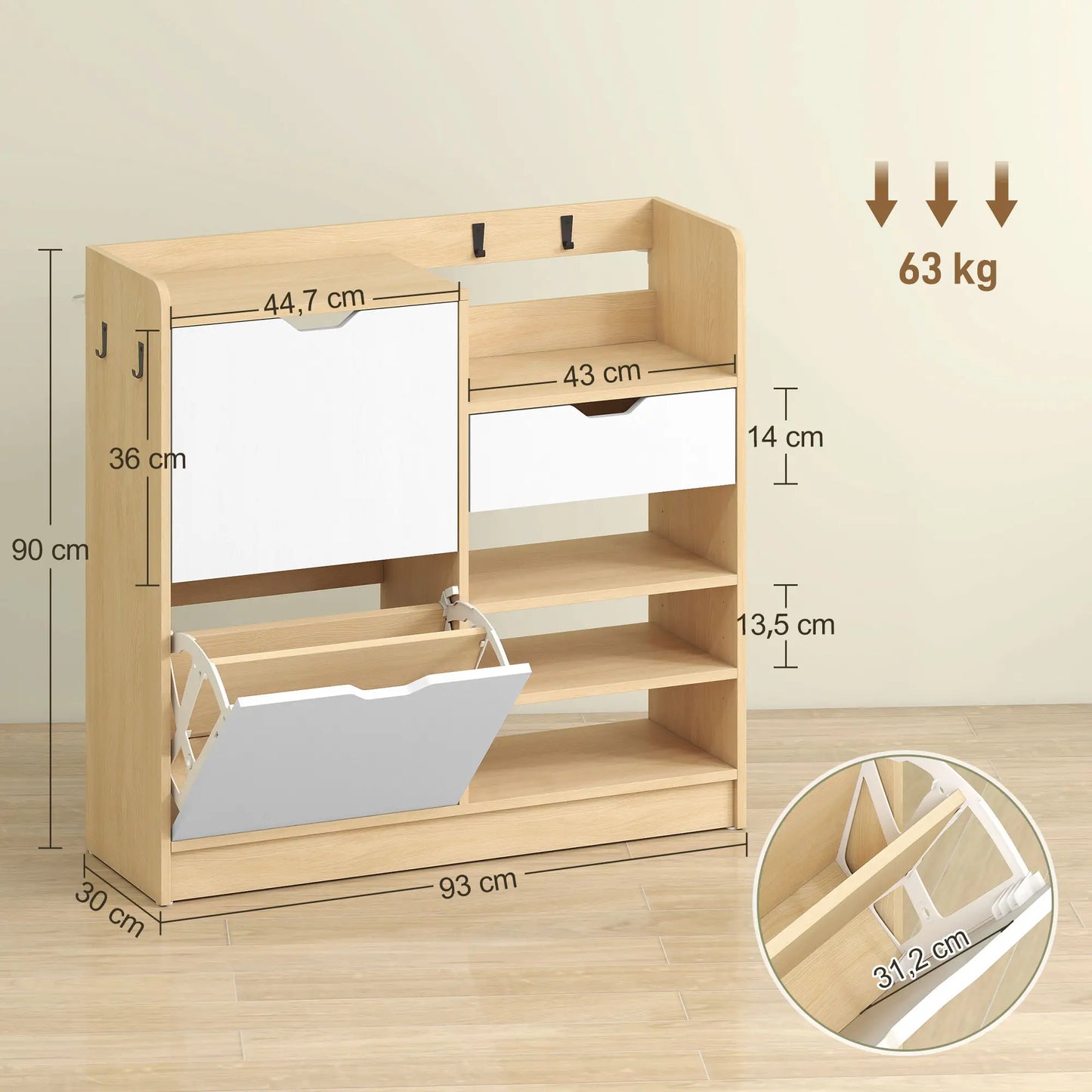 Nancy's Maleo Schoenenkast - Opbergkast voor schoenen - Schoenenrek - Naturel - ± 90 x 30 x 90 cm