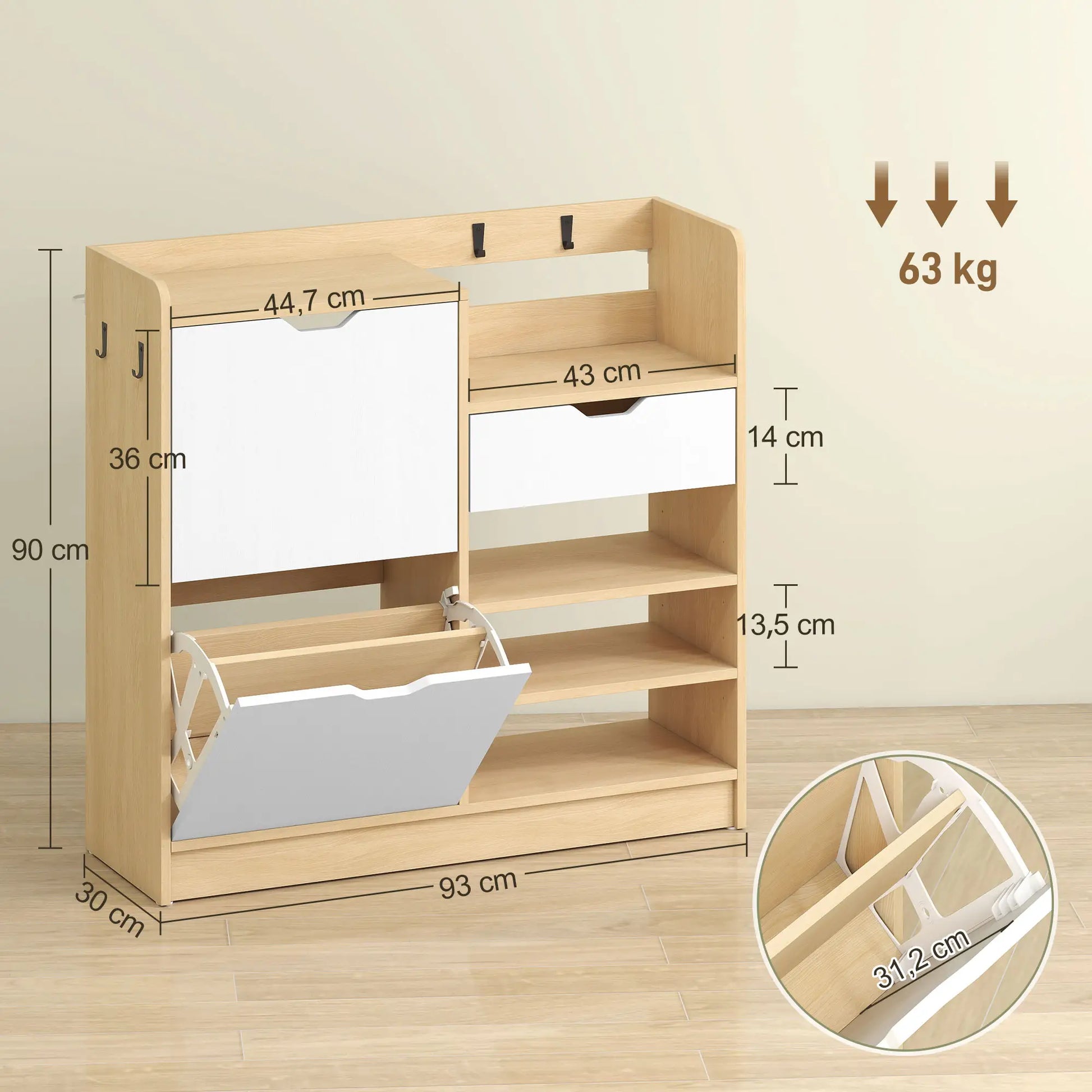 Nancy's Maleo Schoenenkast - Opbergkast voor schoenen - Schoenenrek - Naturel - ± 90 x 30 x 90 cm