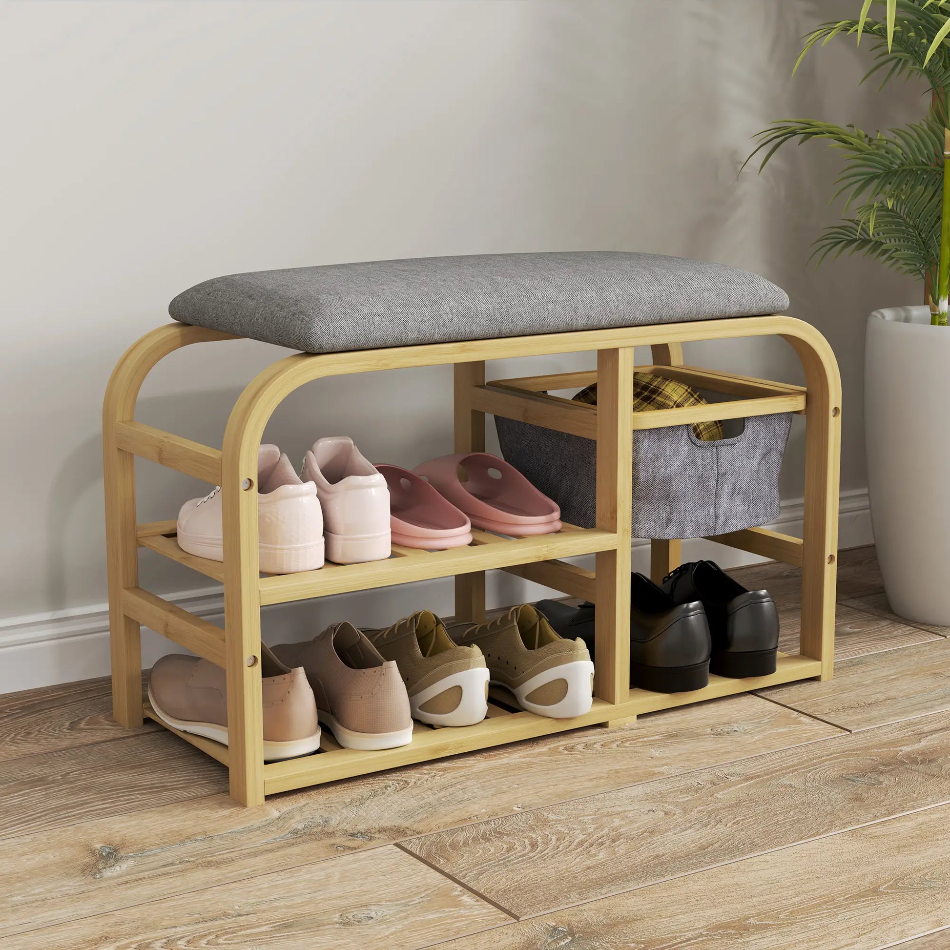 Nancy's Cusiano Schoenenbank - Schoenenrek - Schoenen Opbergen - Hout / Grijs - 70 x 30 x 45 cm