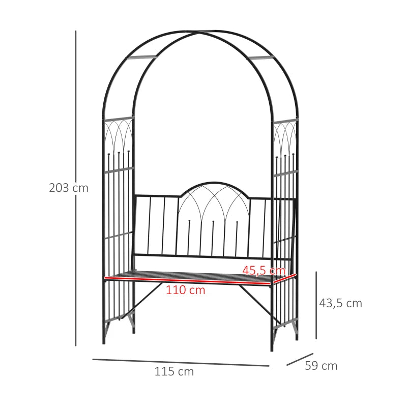 Nancy's Ricadi Tuinbank - Rozenboog - Parkbank - Zwart - Staal - ± 115 x 60 x 205 cm
