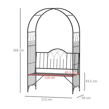 Nancy's Ricadi Tuinbank - Rozenboog - Parkbank - Zwart - Staal - ± 115 x 60 x 205 cm