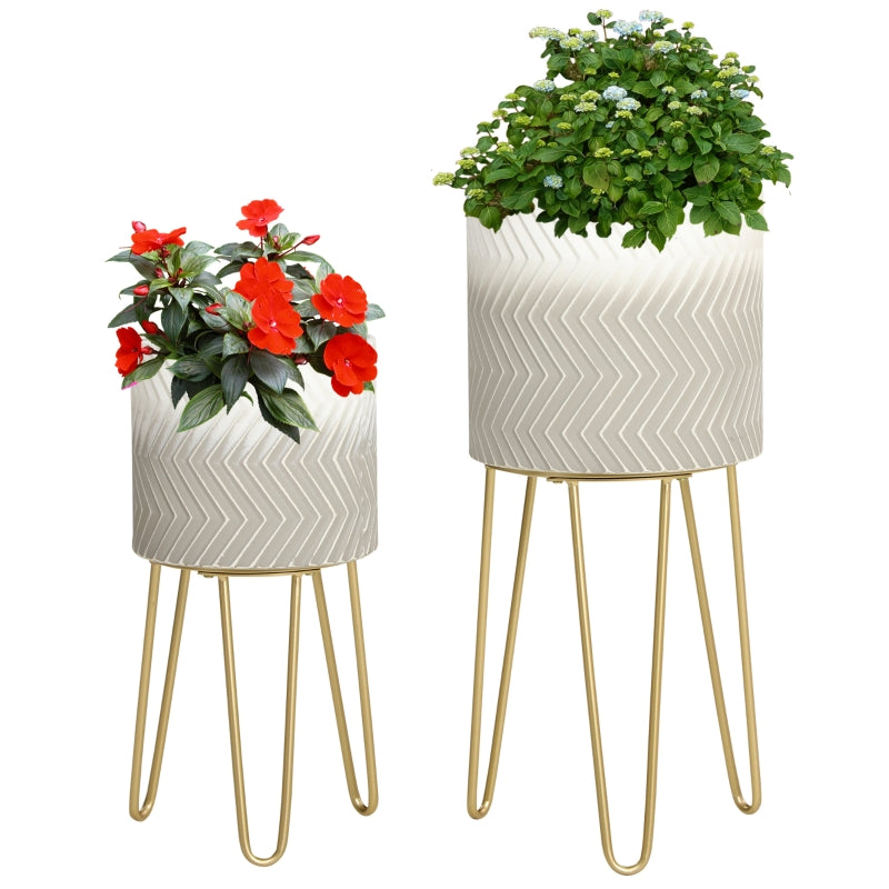 Nancy's Pals Flower Pot - Set of 2 Flower Pots - White / Gray / Gold - Steel