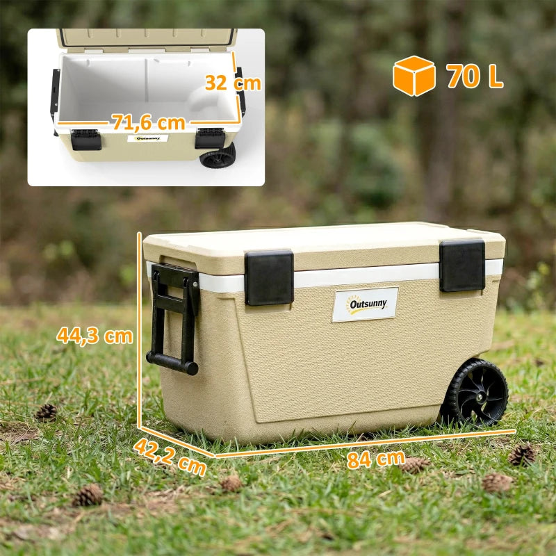 Nancy's Sparone Koelbox - Koeler - Campingkoelbox - Draaggreep en Wielen - Kaki - 70 Liter
