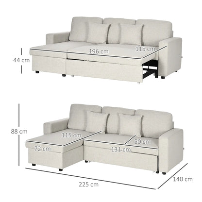 Nancy's Lezzeno Hoekbank - L-vormige Bank - Slaapbank - Crèmewit - Linnen - ± 225 x 140 x 88 cm