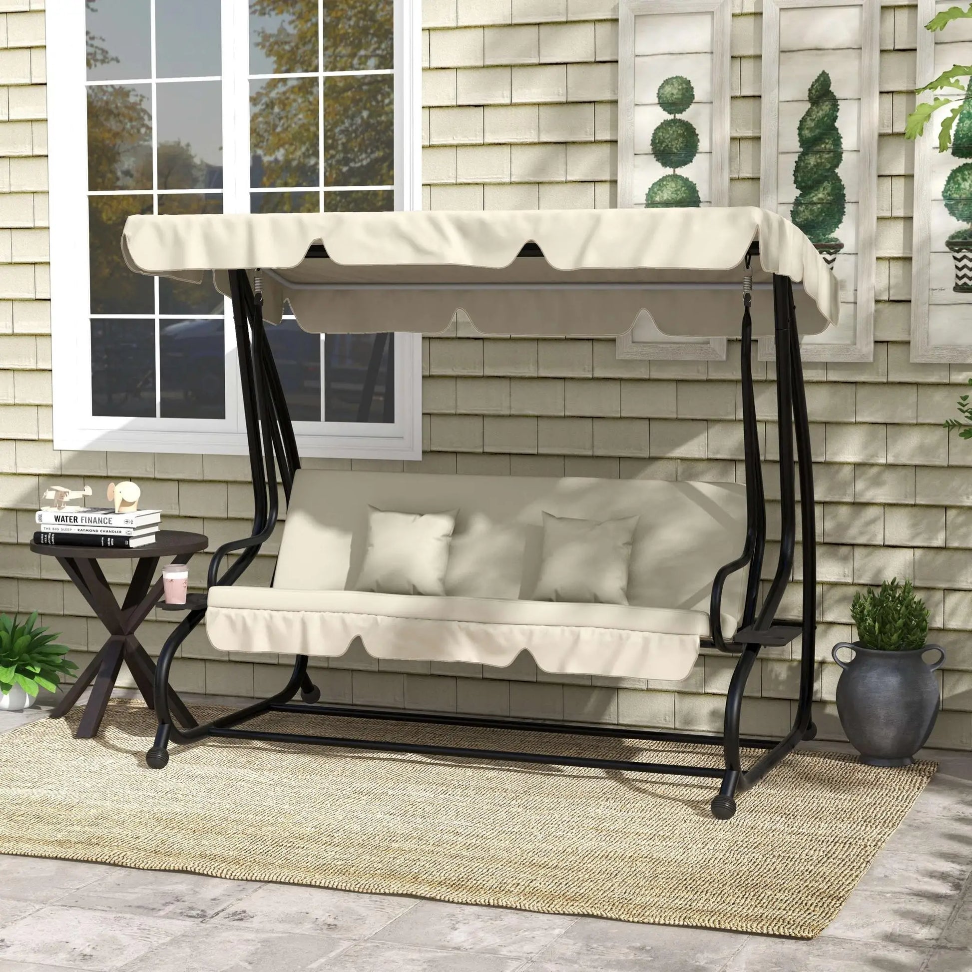 Nancy's Cordignano Schommelbank - Tuinschommel - Hollywood Schommel met zonnekap - Roomwit - ± 200 x 120 x 165 cm