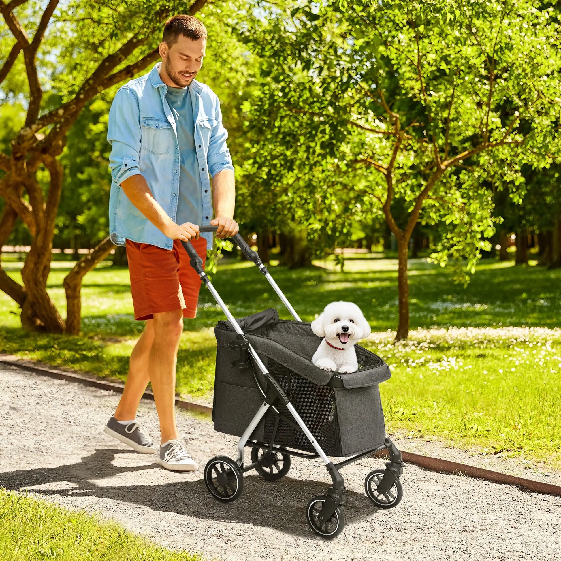 Nancy's Collegno Hondenwagen - Hondenbuggy - Kattenbuggy - Reiswagen voor Huisdieren - Grijs / Zilver