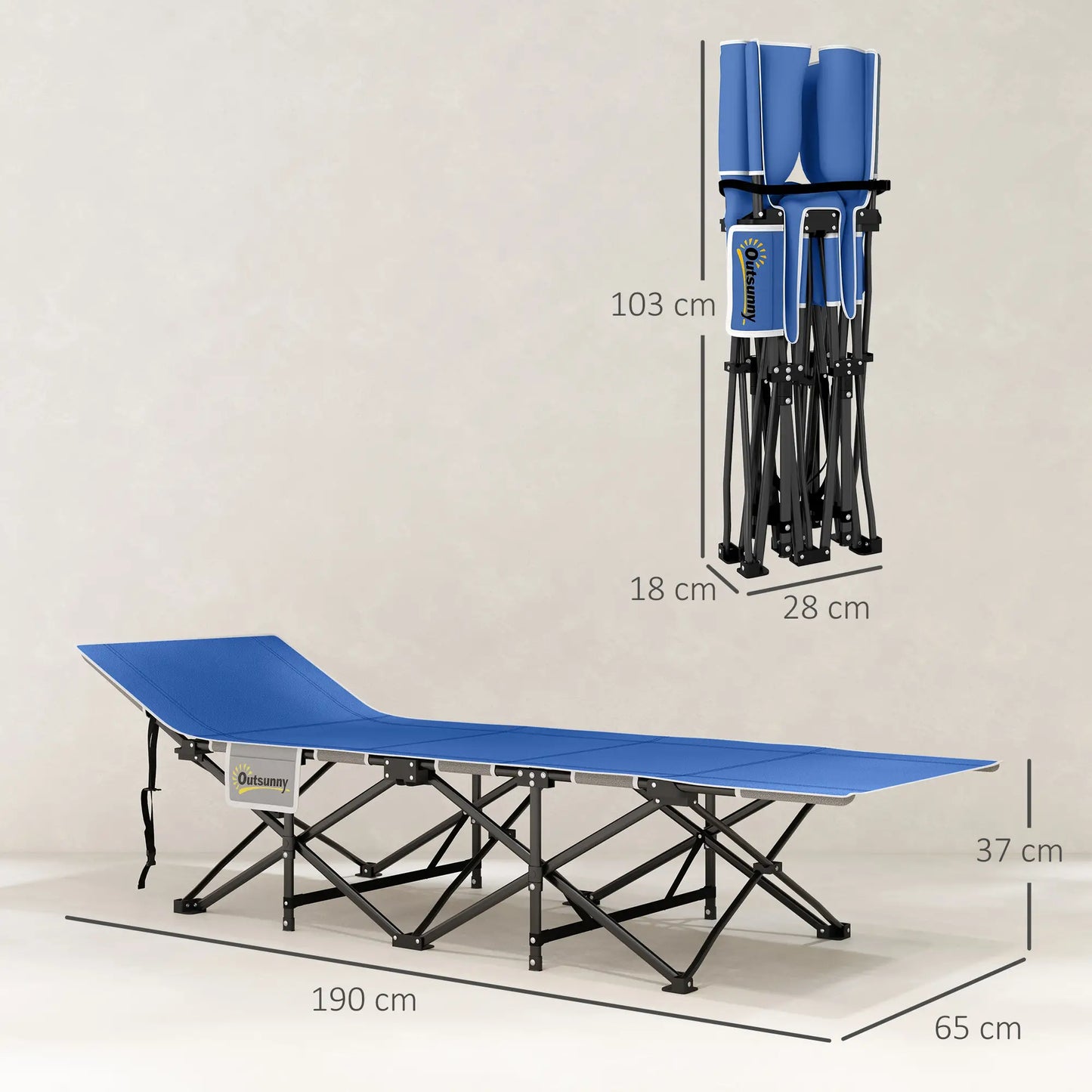 Nancy's Gattinara Stretcher - Campingbed - Veldbed - Blauw - ± 190 x 65 x 35 cm