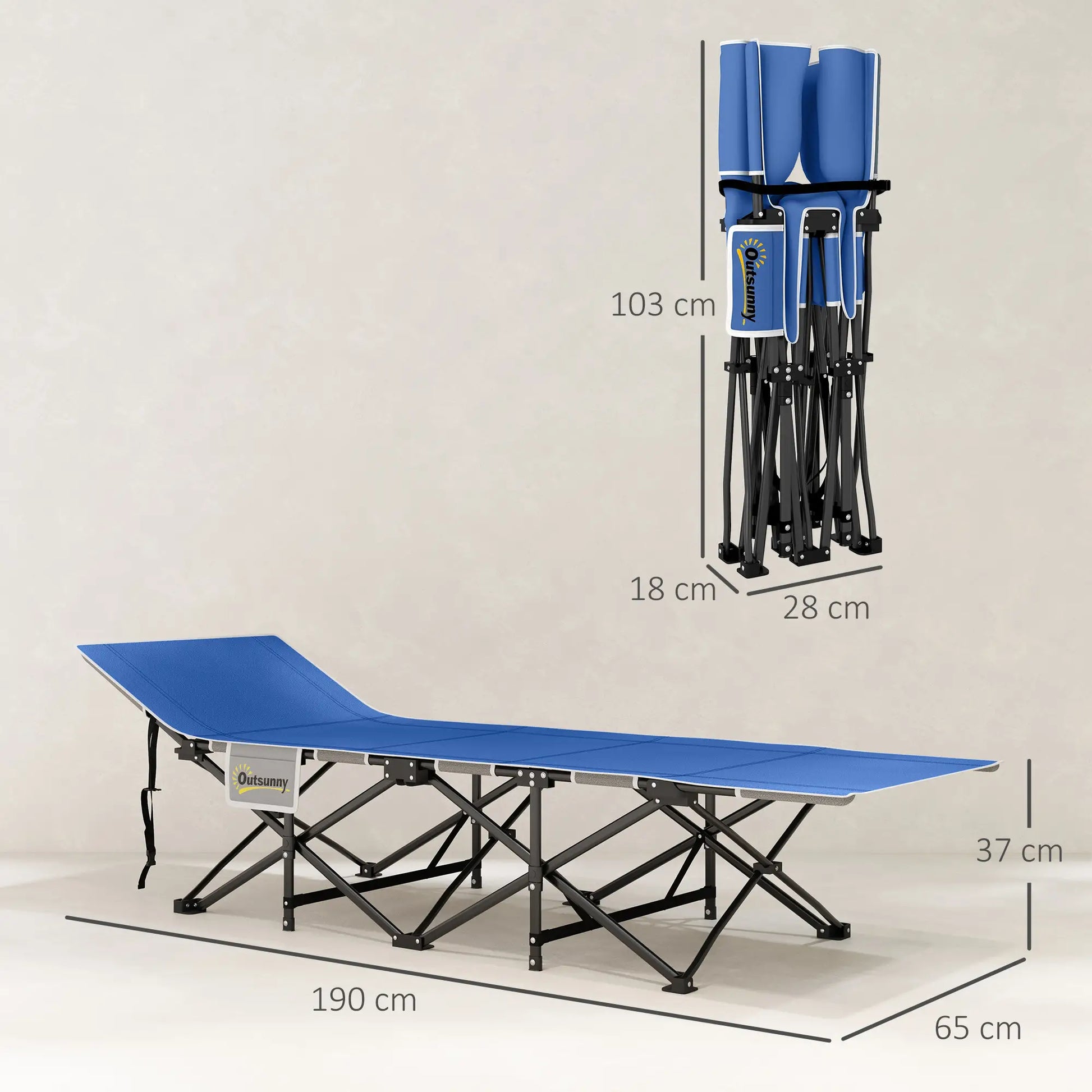 Nancy's Gattinara Stretcher - Campingbed - Veldbed - Blauw - ± 190 x 65 x 35 cm