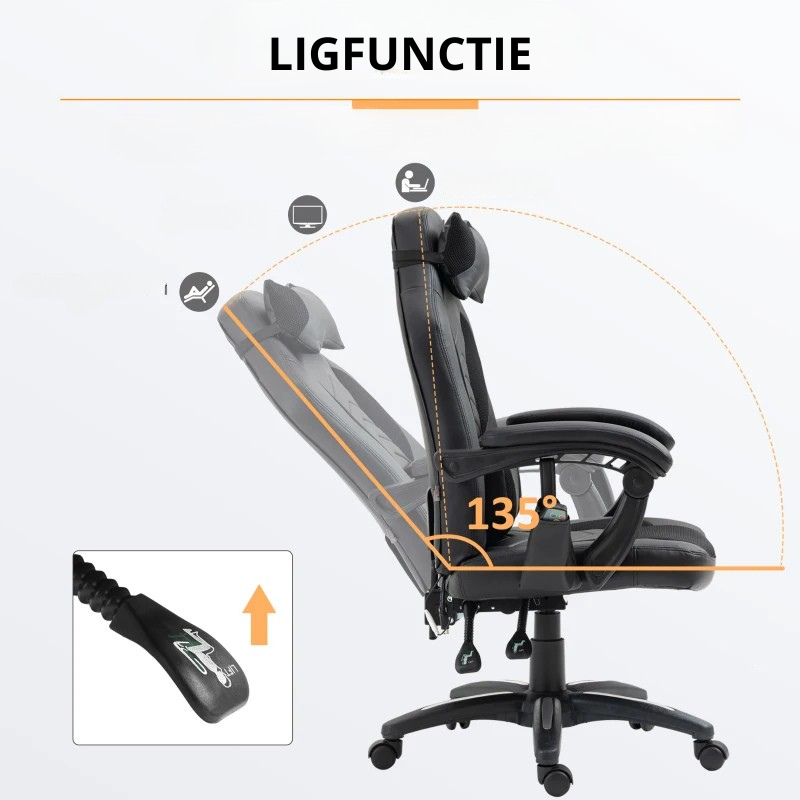 Nancy's Orvieto Gamestoel - Gamingstoel - Bureaustoel - Massagefunctie - Zwart