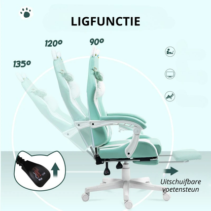 Nancy's Panni Gamestoel - Gaming Stoel - Bureaustoel - Kattenstijl - Zeeblauw - Kunstleer