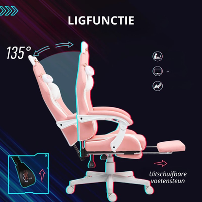 Nancy's Panni Gamestoel - Gaming Stoel - Bureaustoel - Kattenstijl - Roze / Wit - Kunstleer