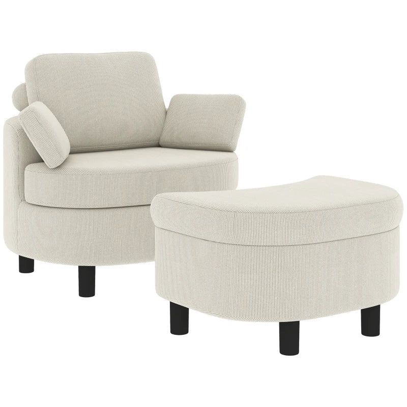 Nancy's Terenten Lounge Fauteuil - Relaxfauteuil - Loungestoel - Inclusief Voetenbankje - Verstelbaar - Crèmewit - Corduroy look