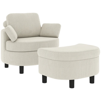 Nancy's Terenten Lounge Fauteuil - Relaxfauteuil - Loungestoel - Inclusief Voetenbankje - Verstelbaar - Crèmewit - Corduroy look