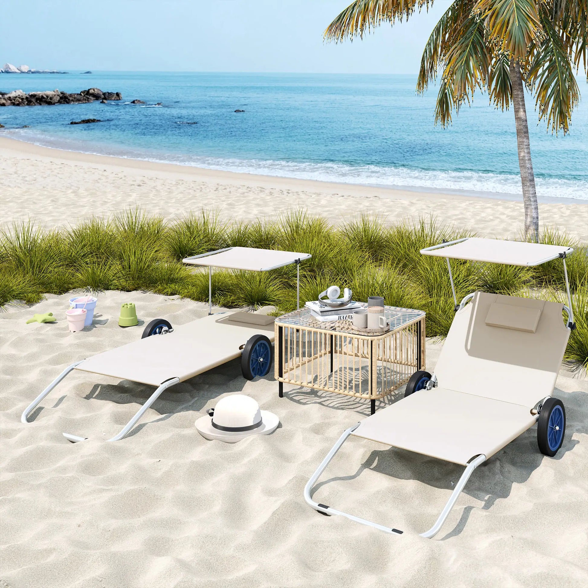 Nancy's Cremolino Strandligstoelen - Strandstoelen - Campingstoelen - Set van 2 - Beige