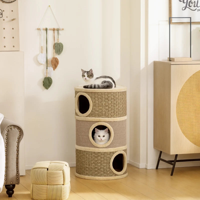 Nancy's Niella Krabpaal - Kattenhol - Kattenpaal - Kaki / Koffie - Pluche / Sisal - ± 45 x 45 x 80 cm