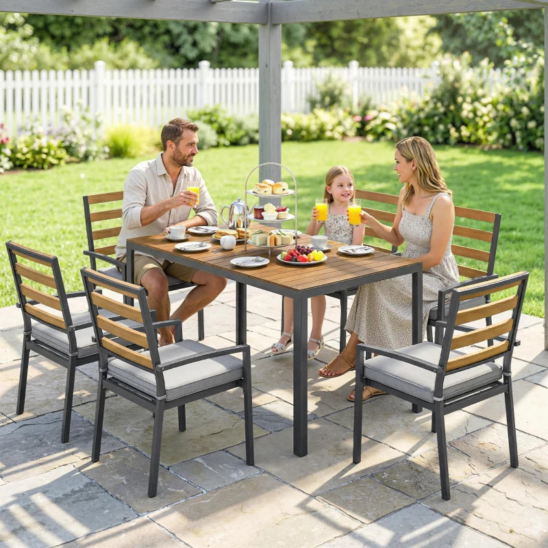 Nancy's Sarnano Tuinset - Tuintafel Set - 7-Delige Tuinmeubel Set - Grijs / Naturel