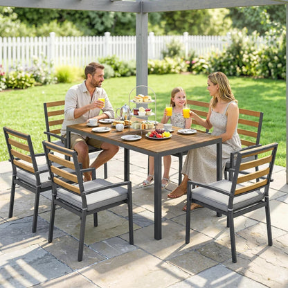 Nancy's Sarnano Tuinset - Tuintafel Set - 7-Delige Tuinmeubel Set - Grijs / Naturel