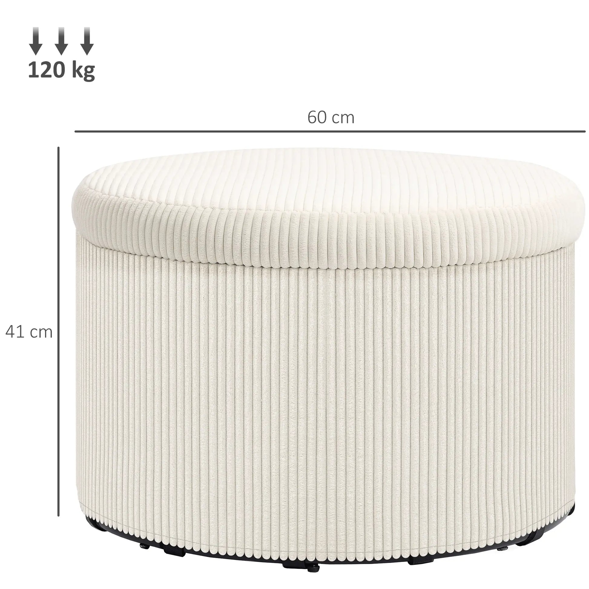 Nancy's Cutigliano Poef - Krukje - Opbergkruk - Beige - Ribfluweel - ± Ø60 x 40 cm