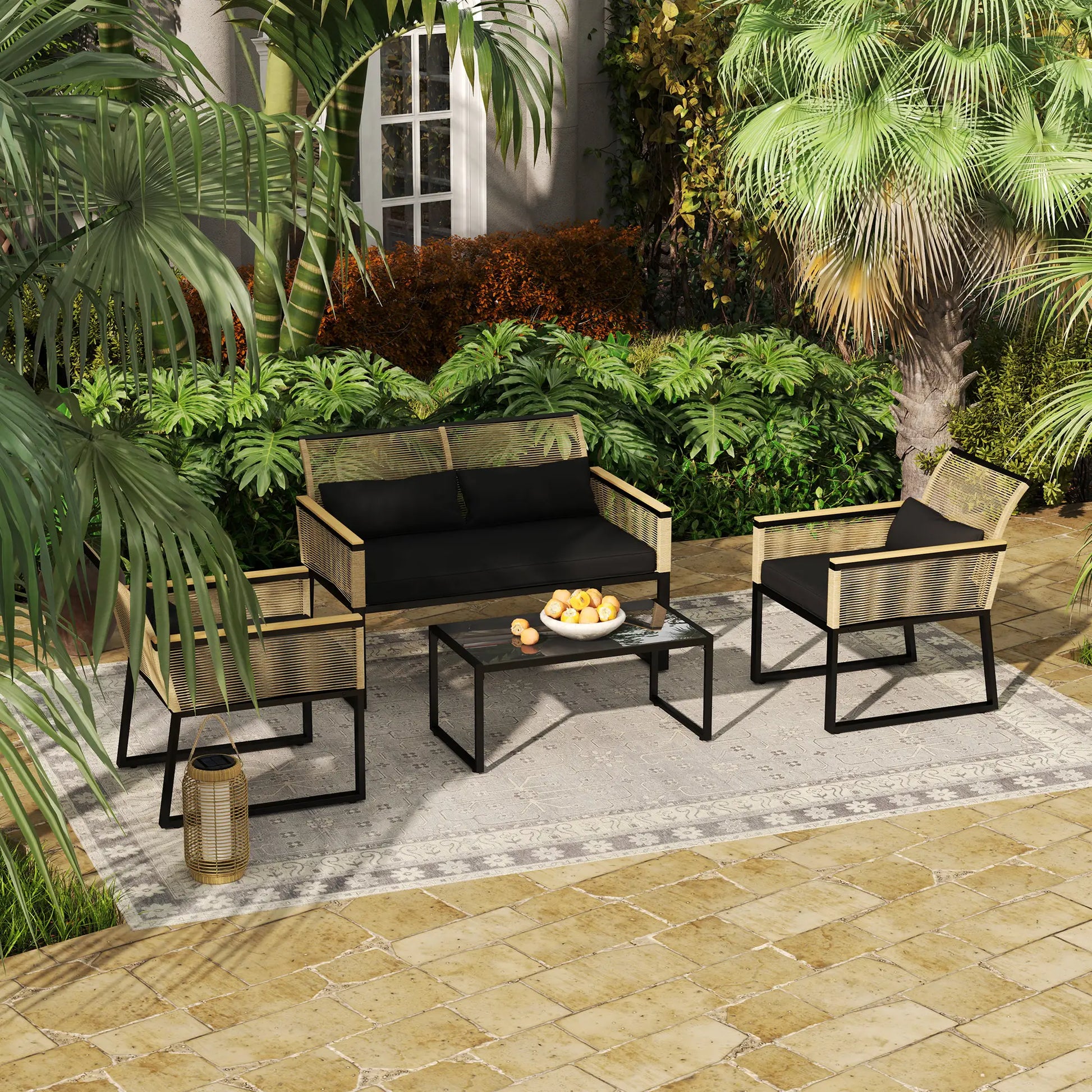 Nancy's Calitri Tuinset - 4-Delige Set - Balkonmeubelset - Tuinmeubelset - Bruin / Zwart