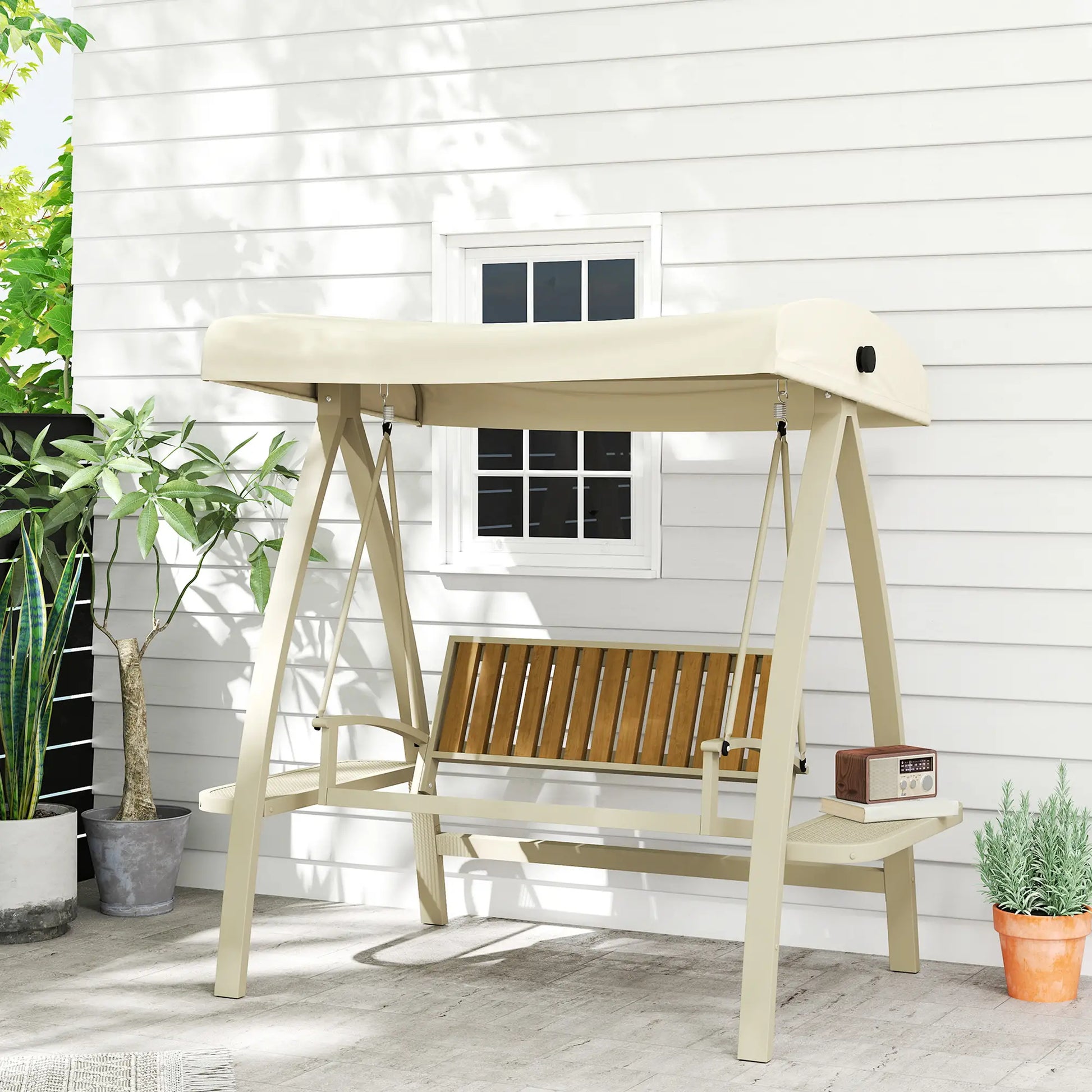 Nancy's Gaverina Schommelbank - Hollywoodschommel - Tuinschommel - Beige - 200 x 120 x 190 cm