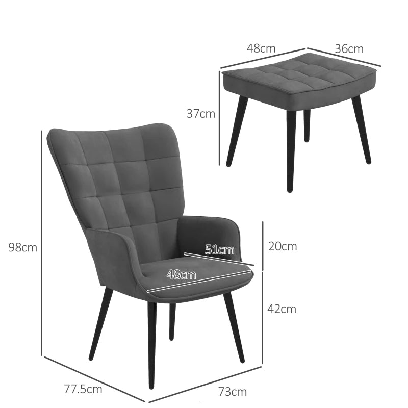 Nancy's Caldelas Relaxfauteuil - Relaxstoel - Met voetenbankje - Grijs - Fluweel / Staal