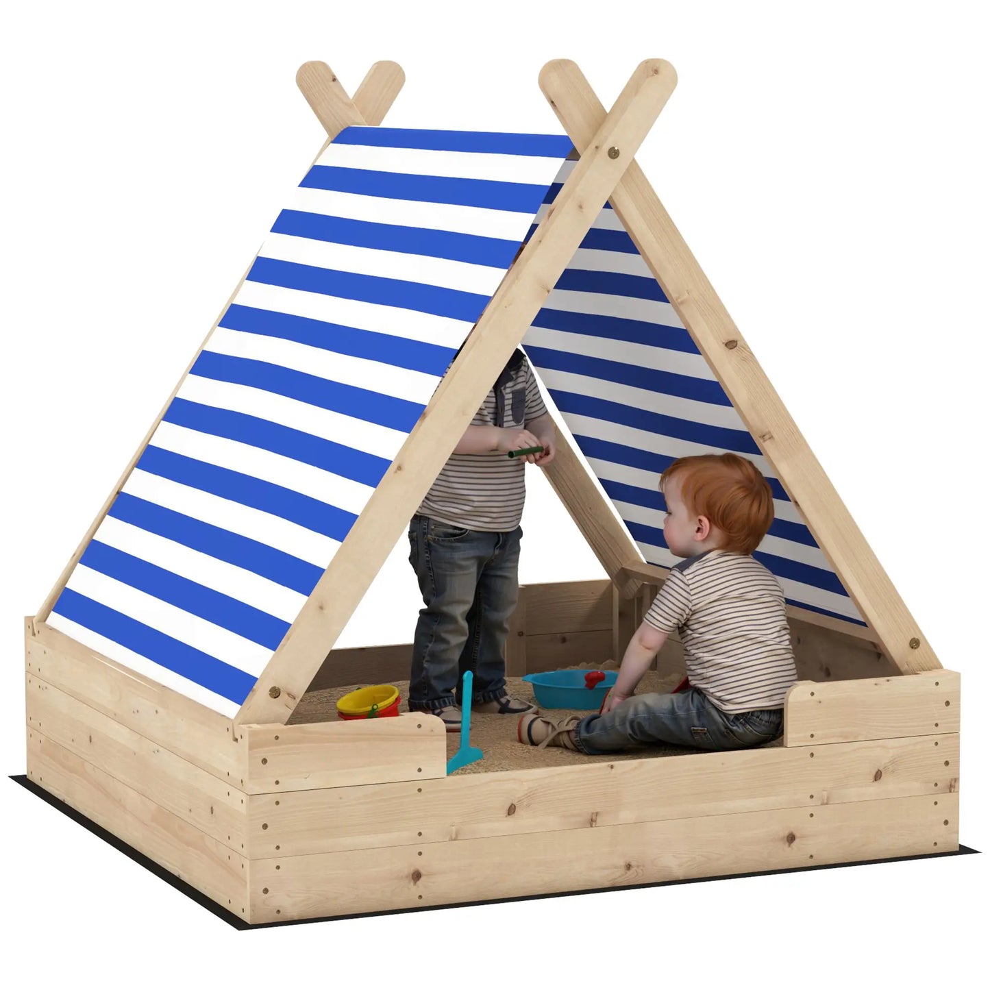 Nancy's Comiso Zandbak - Met Afdekzeil - Dennenhout - ± 120 x 120 x 125 cm