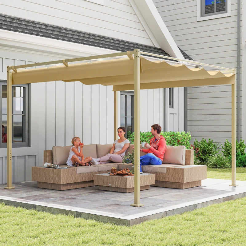 Nancy's Subbiano Pergola - Tuinpaviljoen - Intrekbaar dak - UPF30+-bescherming - Kaki - ± 300 x 300 x 220 cm