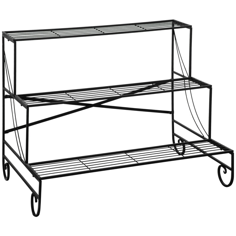 Nancy's Jaen Plant rack - Support à fleurs - Escaliers végétaux - Escaliers fleuris - Noir - ± 95 x 65 x 70 cm