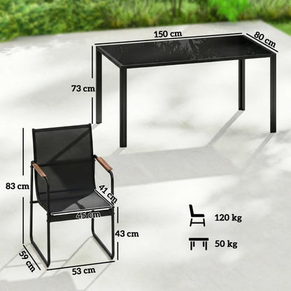 Nancy's Remanzacco Tuinset - Tuinmeubelset - Eettafel voor buiten - 7-Delig - Zwart