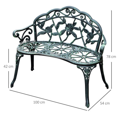 Nancy's Riverview Garden Bench - Bench - 2-Seater Bench - Metal - Antique Green - 100 x 54 x 80 cm