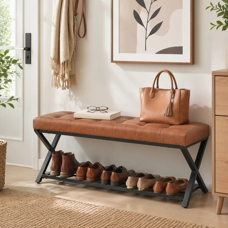 Nancy's Sperlonga Schoenenbank - Schoenenrek - Open opbergruimte - Bruin / Zwart - ± 110 x 35 x 45 cm