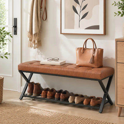 Nancy's Sperlonga Schoenenbank - Schoenenrek - Open opbergruimte - Bruin / Zwart - ± 110 x 35 x 45 cm
