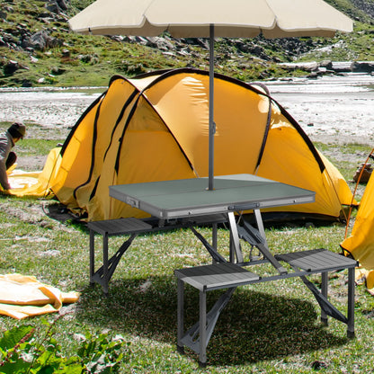 Nancy's Eboli Picknicktafel - Campingtafel - 4-Persoons - Draagbaar - Opvouwbaar - Grijs - ± 85 x 135 x 65 cm