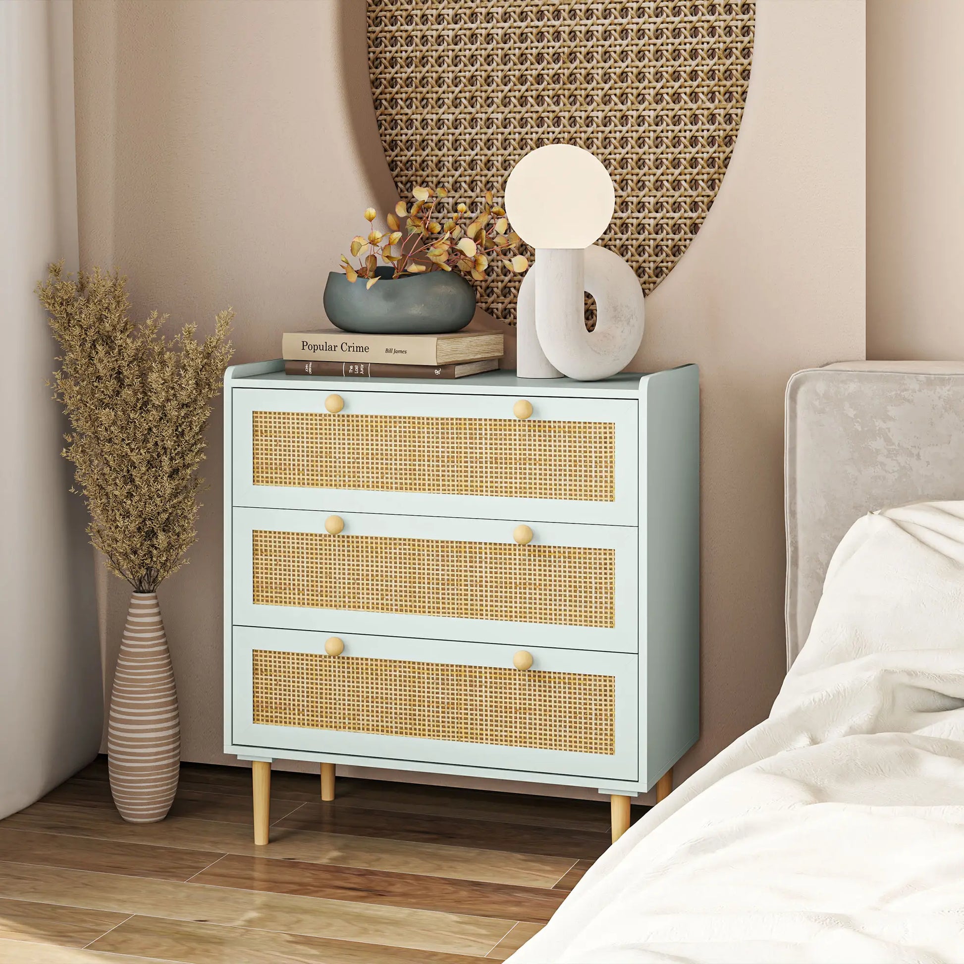 Nancy's Cercal Commode - Sideboard - Opbergkast - Dressoir - Lichtblauw - Polyrattan - ± 80 x 40 x 85 cm