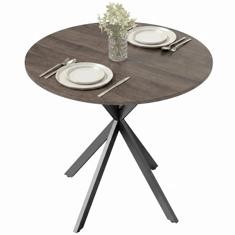 Nancy's Travo Eettafel rond - Ronde eettafel met houtlook - Bruin - Spaanplaat / Staal - Ø80 x 75H cm