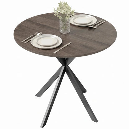Nancy's Travo Eettafel rond - Ronde eettafel met houtlook - Bruin - Spaanplaat / Staal - Ø80 x 75H cm