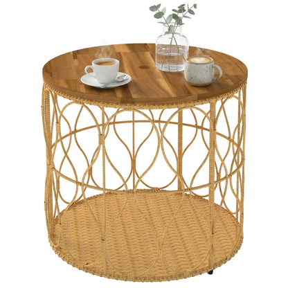 Nancy's Selvino Balkontafel - Tuintafel - Bohemian Bijzettafel - Acaciahout / Rotan - Ø 50 x 47,5 cm