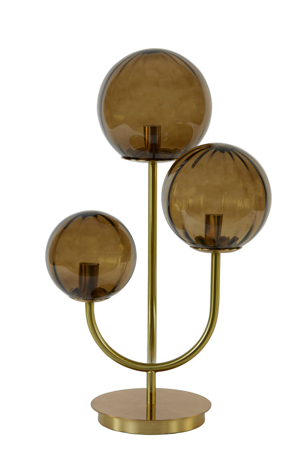 Nancy's Encarnacao Tafellamp met 3 Lampen - Tafelverlichting - Glas / Staal - Bruin / Goud - ± 40 x 20 x 60 cm
