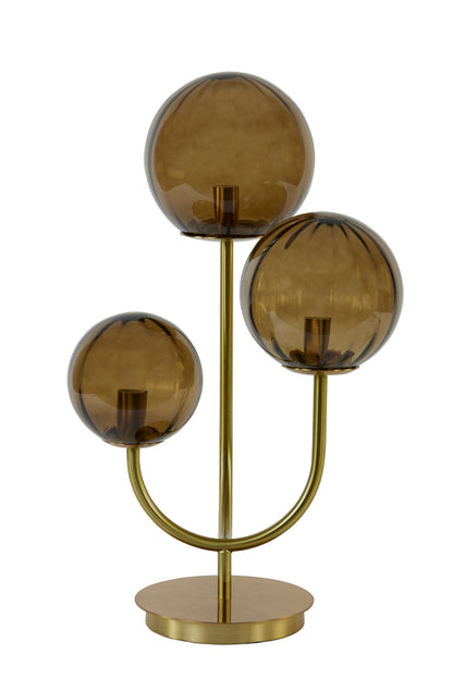 Nancy's Encarnacao Tafellamp met 3 Lampen - Tafelverlichting - Glas / Staal - Bruin / Goud - ± 40 x 20 x 60 cm