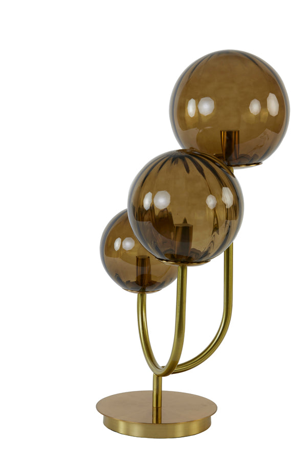 Nancy's Encarnacao Tafellamp met 3 Lampen - Tafelverlichting - Glas / Staal - Bruin / Goud - ± 40 x 20 x 60 cm