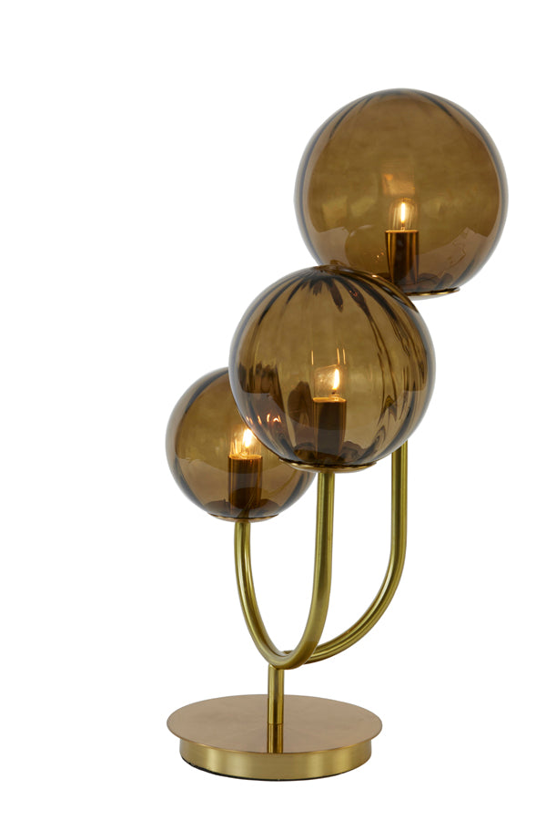 Nancy's Encarnacao Tafellamp met 3 Lampen - Tafelverlichting - Glas / Staal - Bruin / Goud - ± 40 x 20 x 60 cm