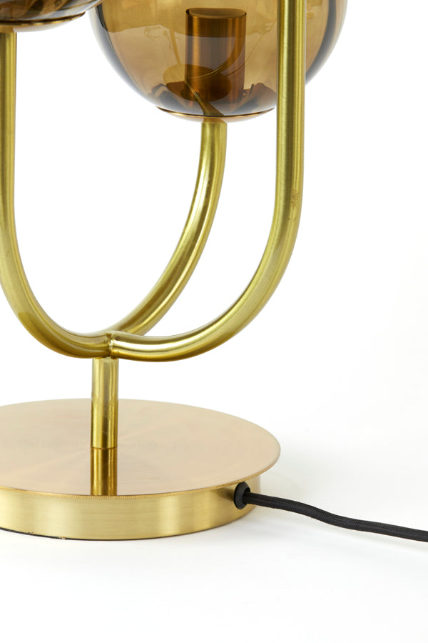 Nancy's Encarnacao Tafellamp met 3 Lampen - Tafelverlichting - Glas / Staal - Bruin / Goud - ± 40 x 20 x 60 cm