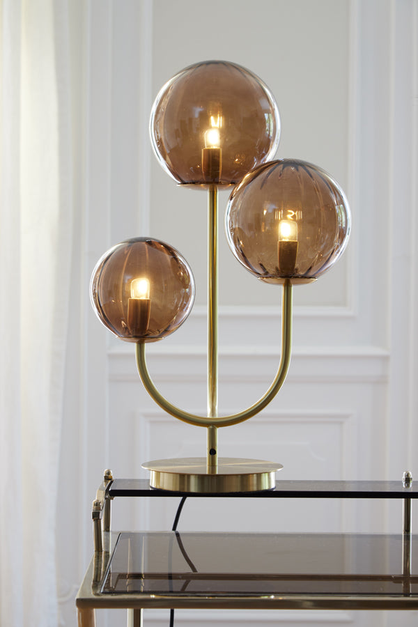 Nancy's Encarnacao Tafellamp met 3 Lampen - Tafelverlichting - Glas / Staal - Bruin / Goud - ± 40 x 20 x 60 cm