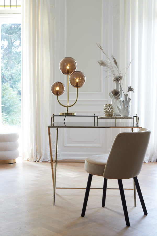 Nancy's Encarnacao Tafellamp met 3 Lampen - Tafelverlichting - Glas / Staal - Bruin / Goud - ± 40 x 20 x 60 cm