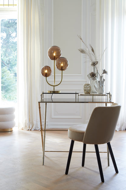 Nancy's Encarnacao Tafellamp met 3 Lampen - Tafelverlichting - Glas / Staal - Bruin / Goud - ± 40 x 20 x 60 cm