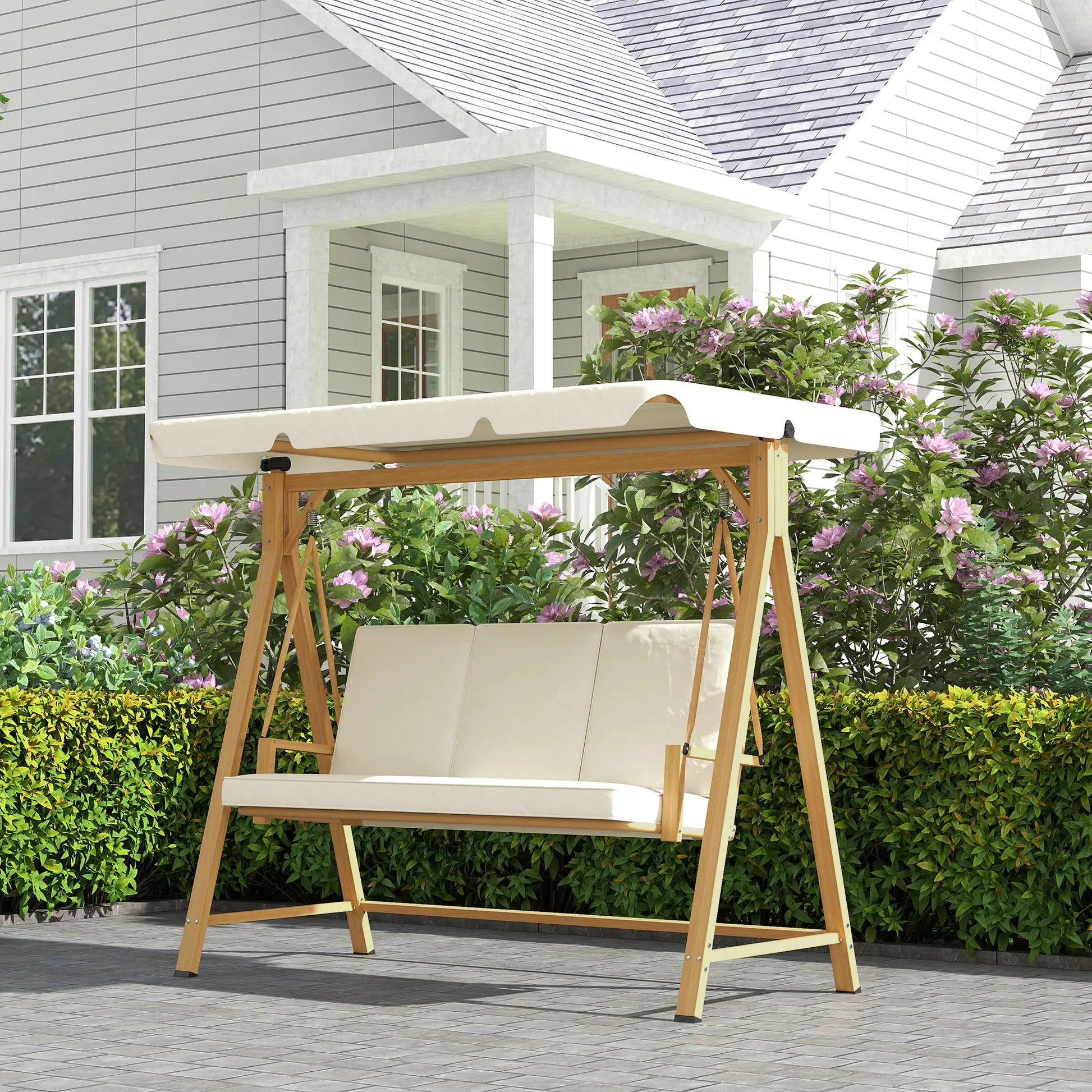 Nancy's Gavi Schommelbank - Hollywoodschommel - Tuinschommel - Beige - ± 200 x 120 x 170 cm